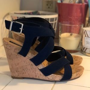 Dark Blue Cork Wedges